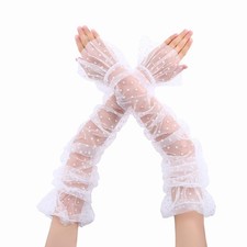 Woeoe Long White Lace Wedding Gloves Fingerless Tulle Bridal Gloves Opera-Len...