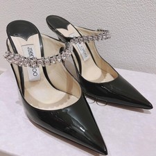 JIMMY CHOO Patent leather Crystal Strap Heel Sandals Mules Pumps Women 36 1/2