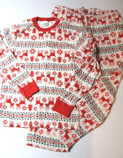 Hanna Andersson Pajama Set Dear Deer Knit Top Flannel Bottoms Unisex Adult L