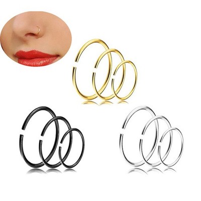 9Pcs Nose Ring Open Hoop Lip Body Piercing clip on Studs Stainless Steel Jewel$g