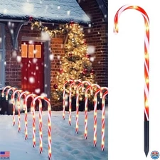 Joiedomi 12-Pack 16" Warm White Christmas Candy Cane Pathway Lights for Decor