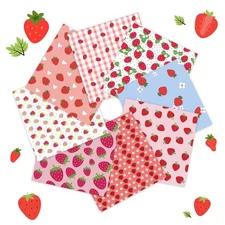 8 PCS Strawberry Floral Printed Fabric 19.7x15.7 inch Precut Patchwork