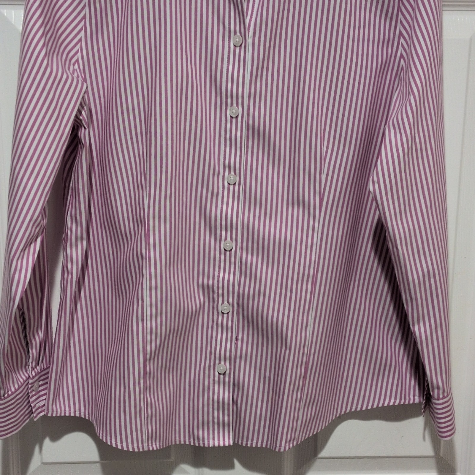 Chico's Pink White Striped Coolmax No-Iron Button-Up Shirt Long Sleeve 1