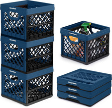 Collapsible Milk Crate 3PK - Heavy Duty Stackable Storage Bins, 25L Each