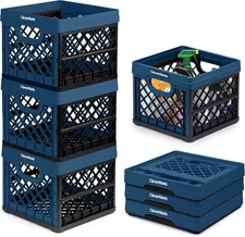 Collapsible Milk Crate, Ocean, 3PK - 25L (6 Gal) Stackable Storage Bins, Holds 5