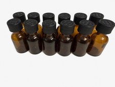 12 Pack Amber Glass Boston Round 20ml Bottles w/ Childproof Black Caps Push Tab