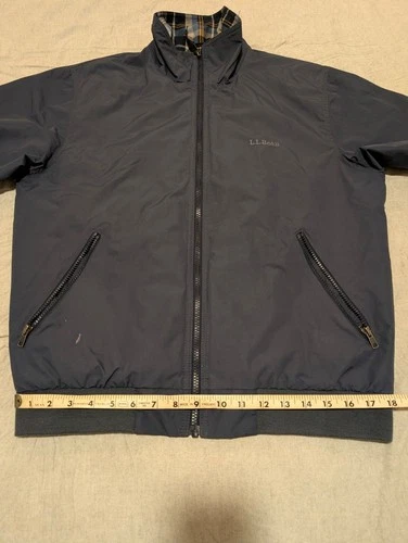 L.L.Bean Men's Warm-Up Jacket Flannel-Lined Dark Navy S Plaid Lining Full Zip image 6