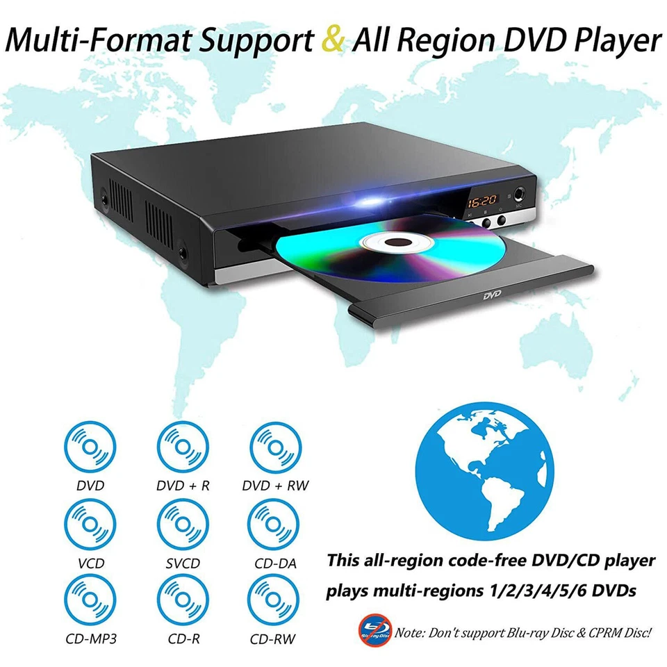 1080p DVD Player All Region Free DVD CD USB Player with HD+RCA Output US C7N0 - Image 3 of 4