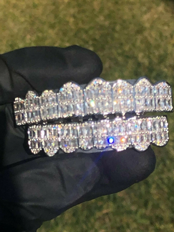 14k Baguette Joker Gold Grillz for Mouth Teeth Top Bottom Hip Hop 8 tooth Grills - Image 2 of 4