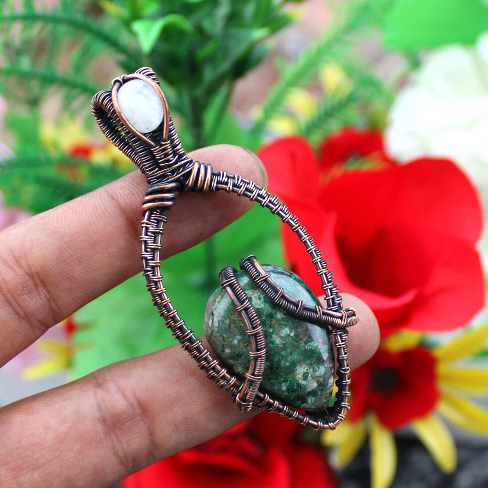 Подвеска с азуритом малахитом лунным камнем медная проволока обернутая подвеска подарок для него - Изображение 4 из 4