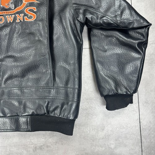 vintage clevland browns leather bomber flight jacket mens large black nfl - Picture 11 of 16