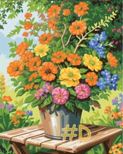 Vibrant Flowers in a Wooden Barrel - Printed Needlepoint Canvas FA89