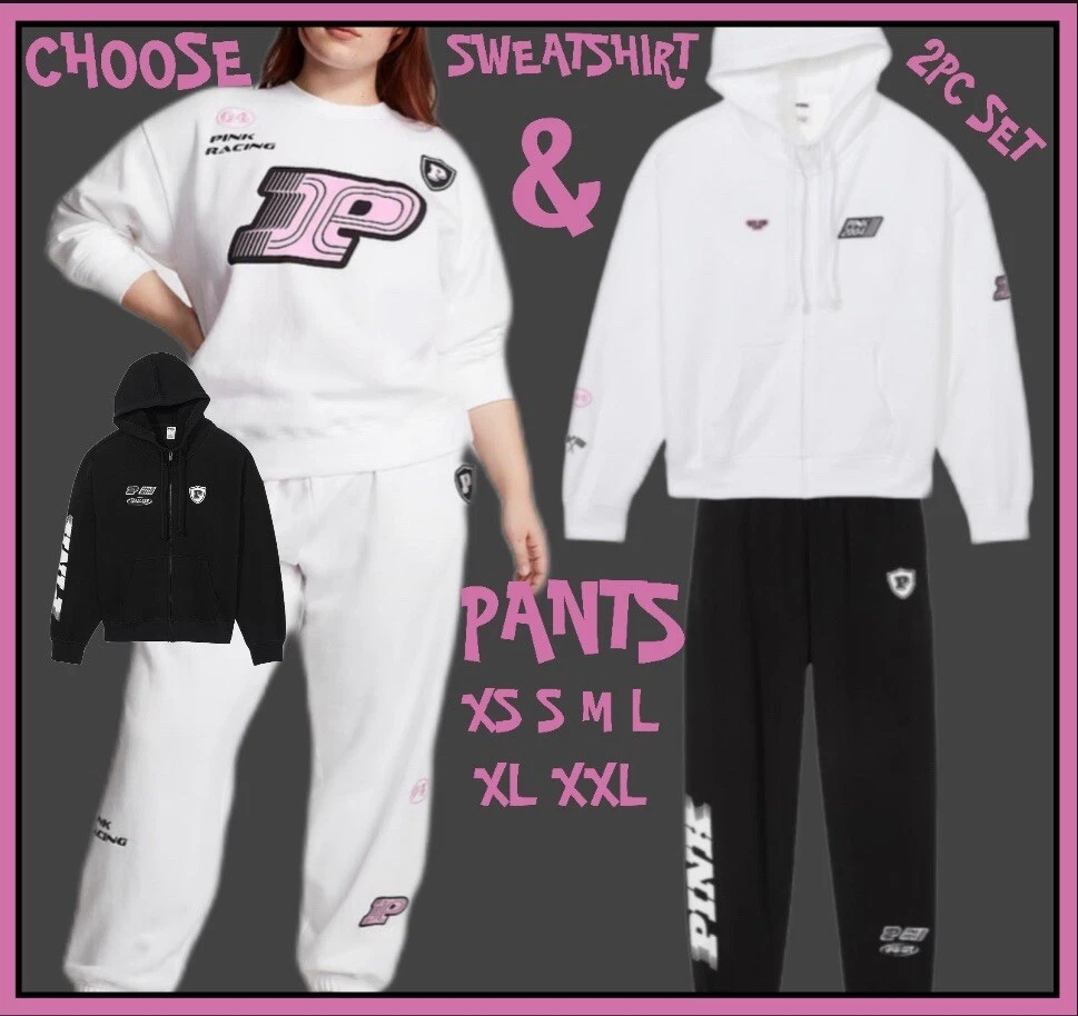 UNDERCOVER FELPA CON CAPPUCCIO VICTORIA'S SECRET ROSA RELAXED FULL ZIP L NUOVA CON ETICHETTE ? BIANCA RACING OVERSIZE