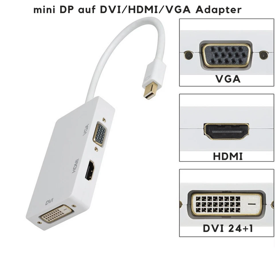 B57 3-in-1 Mini DisplayPort Adapter: HDMI, VGA, DVI, Thunderbolt für MacBook - Bild 2 von 4