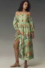 Farm Rio x Anthropologie Off-The-Shoulder Tiered Floral Midi Fairy Dress XS NWT
