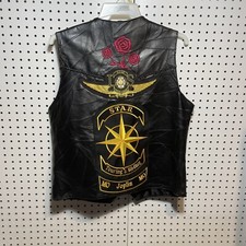 Vintage Lg.Ladies Diamond Plate Buffalo Leather Black Motorcycle Vest W Patches