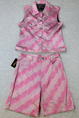 Diaspora by Lydia Vest & Shorts Pink/Gray Diamond Print Womens XL/33 NWT
