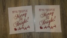 Christmas 2x cushion covers Reindeer sleigh Merry Christmas pillowcase covers