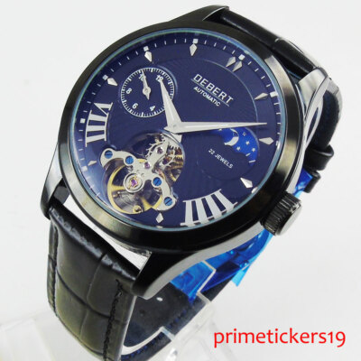 DEBERT 41mm Mechanical Men Wristwatch Day Night Indicator 22 Jewels Movement