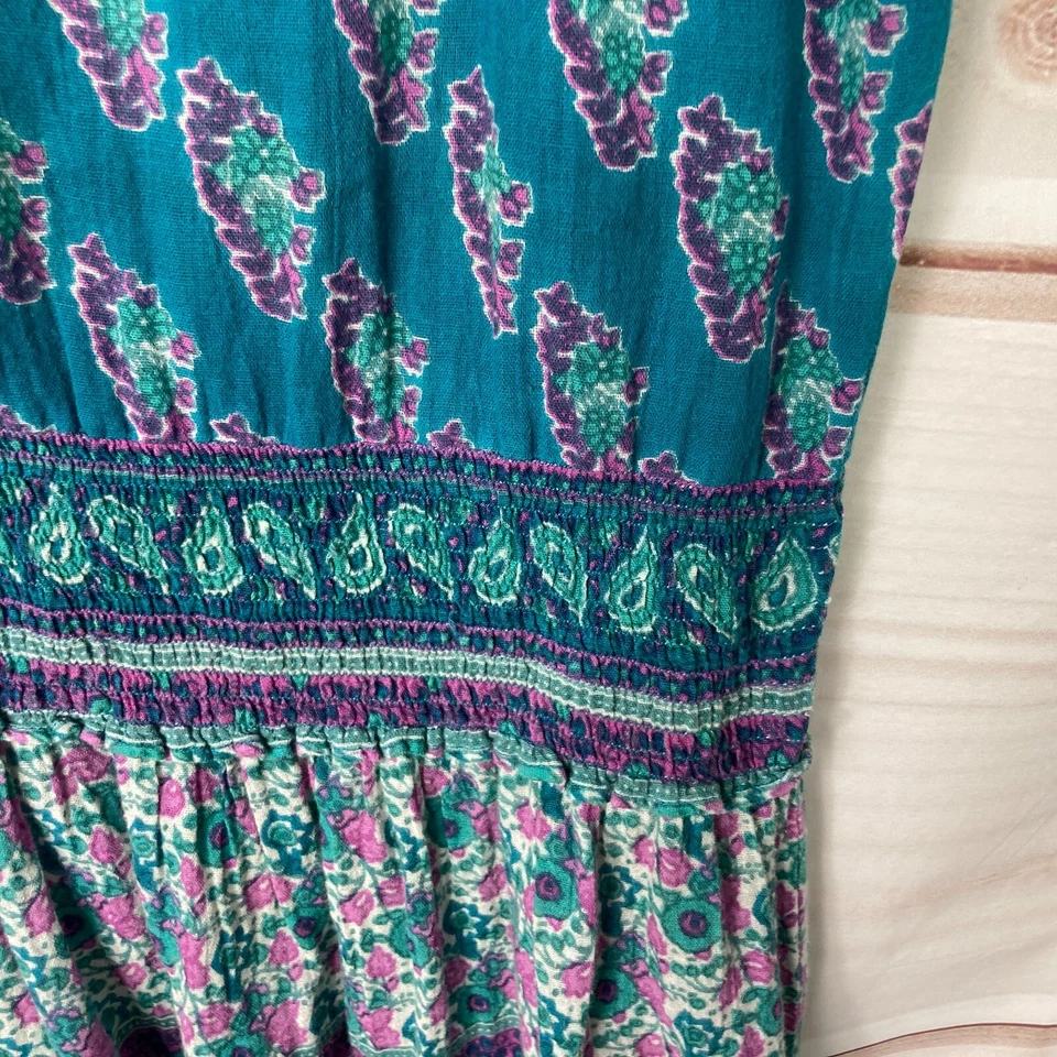 Vestido Calypso St Barth Mujer S Verde Floral Mini Cuello en V Sin Mangas Cintura Ajustada Foto 4 de 4