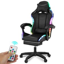 Image of Gaming Chair with RGB LED Lights Ergonomic Computer Chair with Headrest Footrest