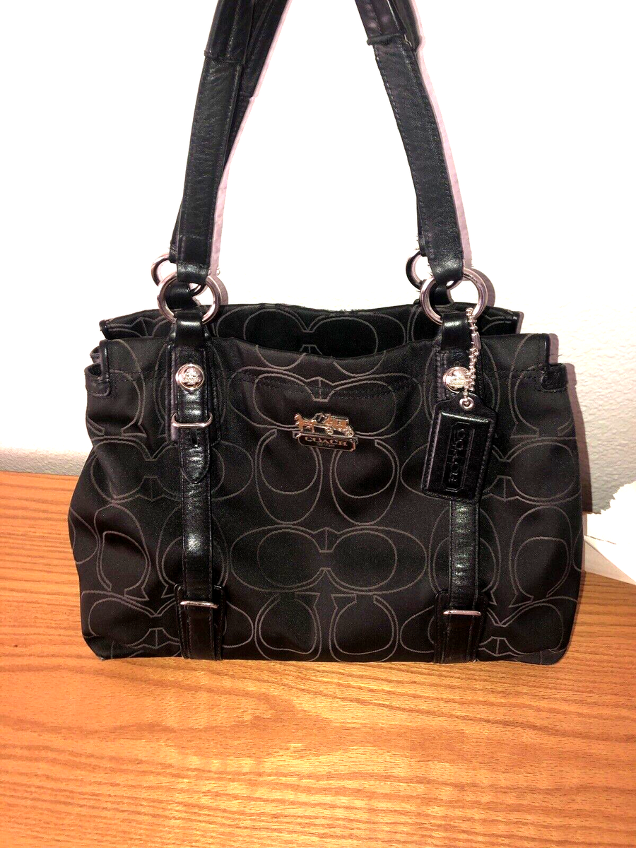 Coach 15402 Black Signature Mia Shoulder Bag Satin Leather Tote