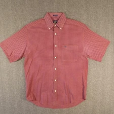 Dockers Button Down Shirt Mens Small Short Sleeve Red Check Cotton Pocket