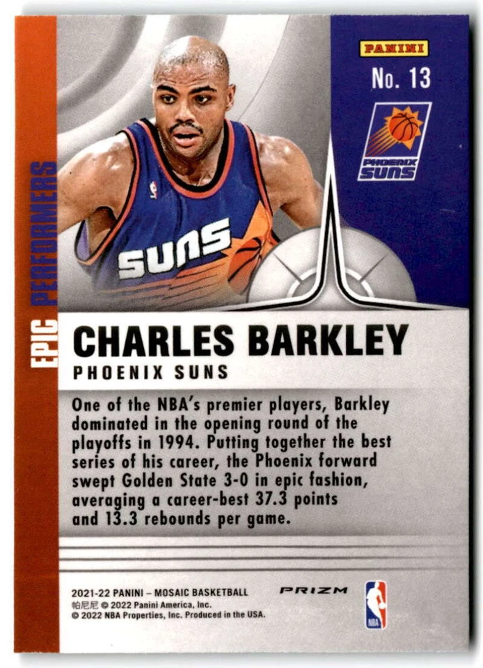 2021-22 Panini Mosaic Epic Performers Green Mosaic #13 CHARLES BARKLEY  Suns  - Image 2 of 2