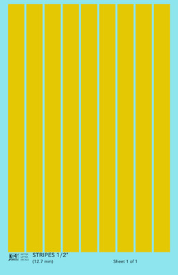 K4 G Scale Water Slide Decals Yellow 1/2 Inch Stripes Set