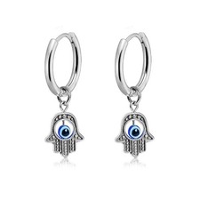 Evil Eye Hoop Earrings for women, Hamsa Earrings Small Dangle Hoop Earrings H...