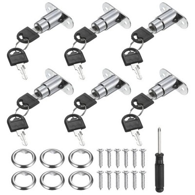 Push Plunger Lock 23mm(8/9 Inch) Cylinder Length, 6 Pcs Zinc Alloy Cabinet Do...