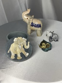 Lot Marble Onyx Hand Carved Elephant Figurines/trinket box/Vintage Copper