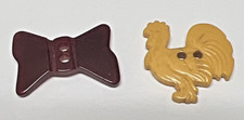 Vintage Miniature Bakelite Figural Buttons Yellow Rooster Chicken Maroon Bowtie