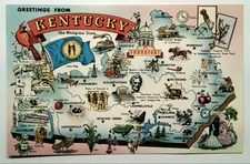 Vintage Kentucky Map Postcard Bluegrass State Lithograph Frankfort