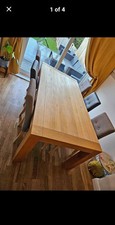 Oak Wooden Dining Table Set with 6 Chairs