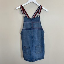Tommy Hilfiger Girls Blue Denim Overall Dress Large 12 14 Pockets Stretch 90s