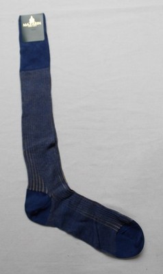 Mazarin Men's Cotton lisle Knee High Socks NN7 Night Blue & Beige 42-43 NWT