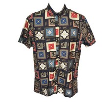 Surf Society Swimwear Gold Emblem Leopard Summer Button Up Short Sleeve Shirt L