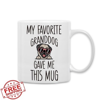 QASHWEY Pug Dog Grandma Coffee Mug 11oz Funny Pug Owner Gift Tea Cup