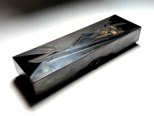 Unusual Antique Japanese Lacquer Covered Box Case with Silvered Design