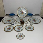 OHIO ART CO. TIN LITHO Childs METAL TOY Dishes Tea Set Vintage Antique Set 15