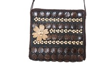 Vintage Handcrafted Coconut Shell Beaded Bag With Floral Design