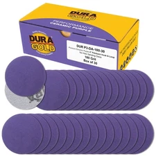 Dura Gold Premium 180 Grit 3 Purple Film Ceramic Sanding Discs, Box of 30 Hook &