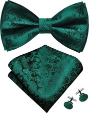 Mens Bow Tie Set Green Blueful Pre-tied Bowties Adjustable with Handkerchief ...