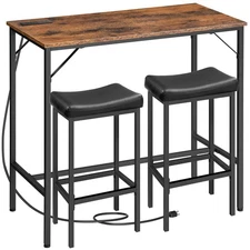 3-Piece Bar Table and Chairs Set, 39.4" Pub Table, High Top Bar Table with Ch...