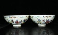 11.6" Old Antique Ming Chenghua Mark Porcelain Doucai Character A Pair Bowls