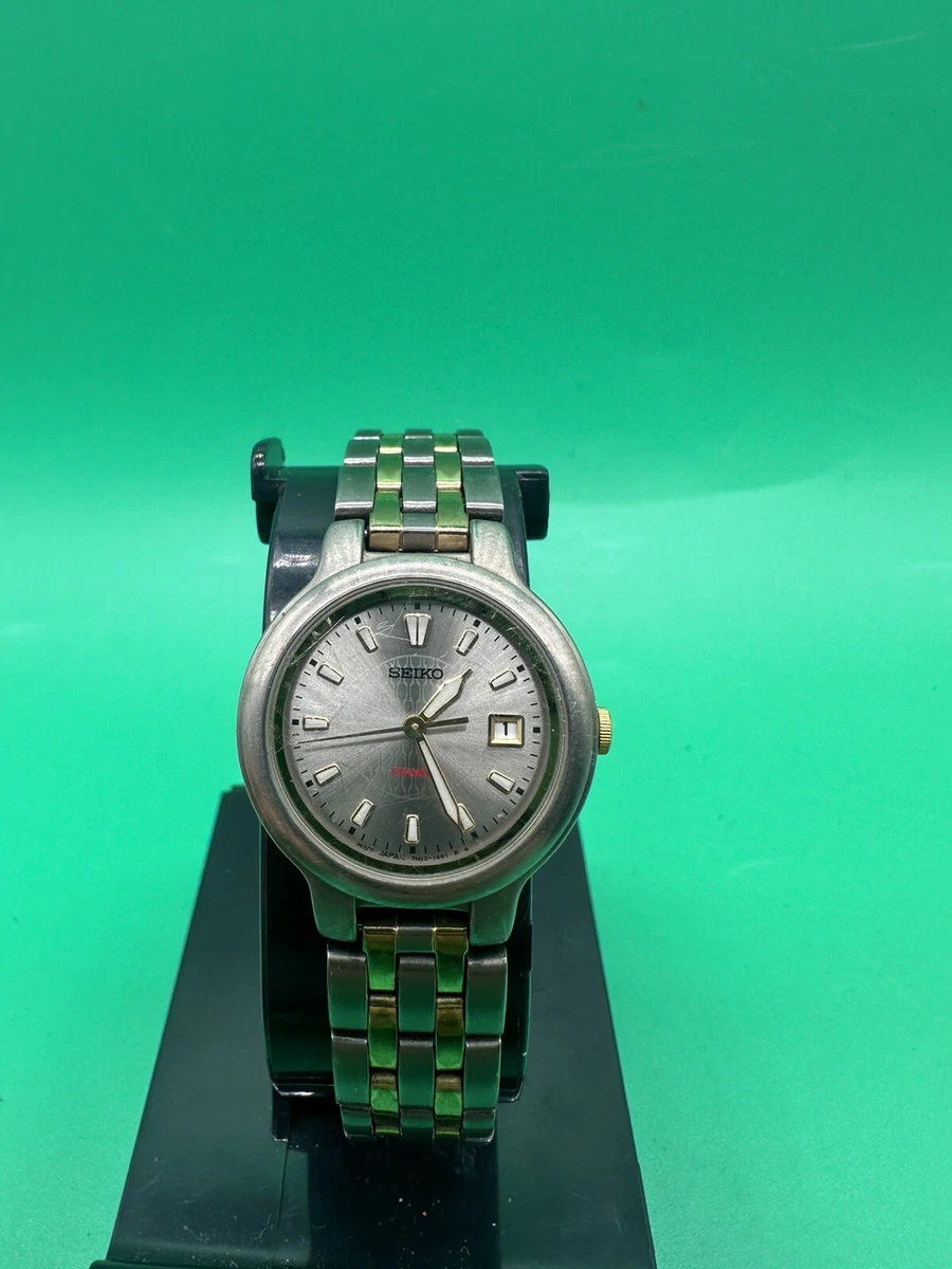 Seiko 7N82 0420 Women s Watch Two Tone Titanium Quartz Date Vintage New Battery