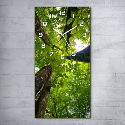 Wanduhr Glasuhr 30x60 Küchenuhr Echt-Glas Wald Bäume grüne Äste Blätter Natur