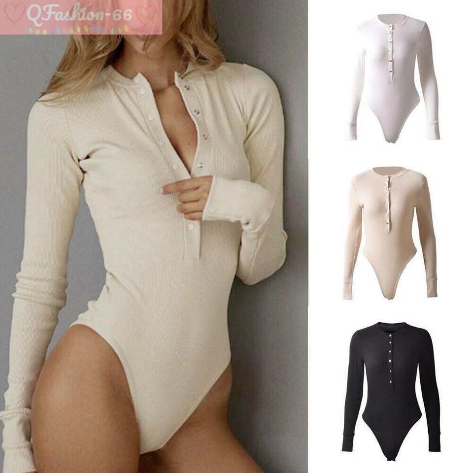 Sexy Mujeres Body Una Pieza Parte Inferior Apretado Ajustado Prendas para el torso Body-con Cuello en V Camisa