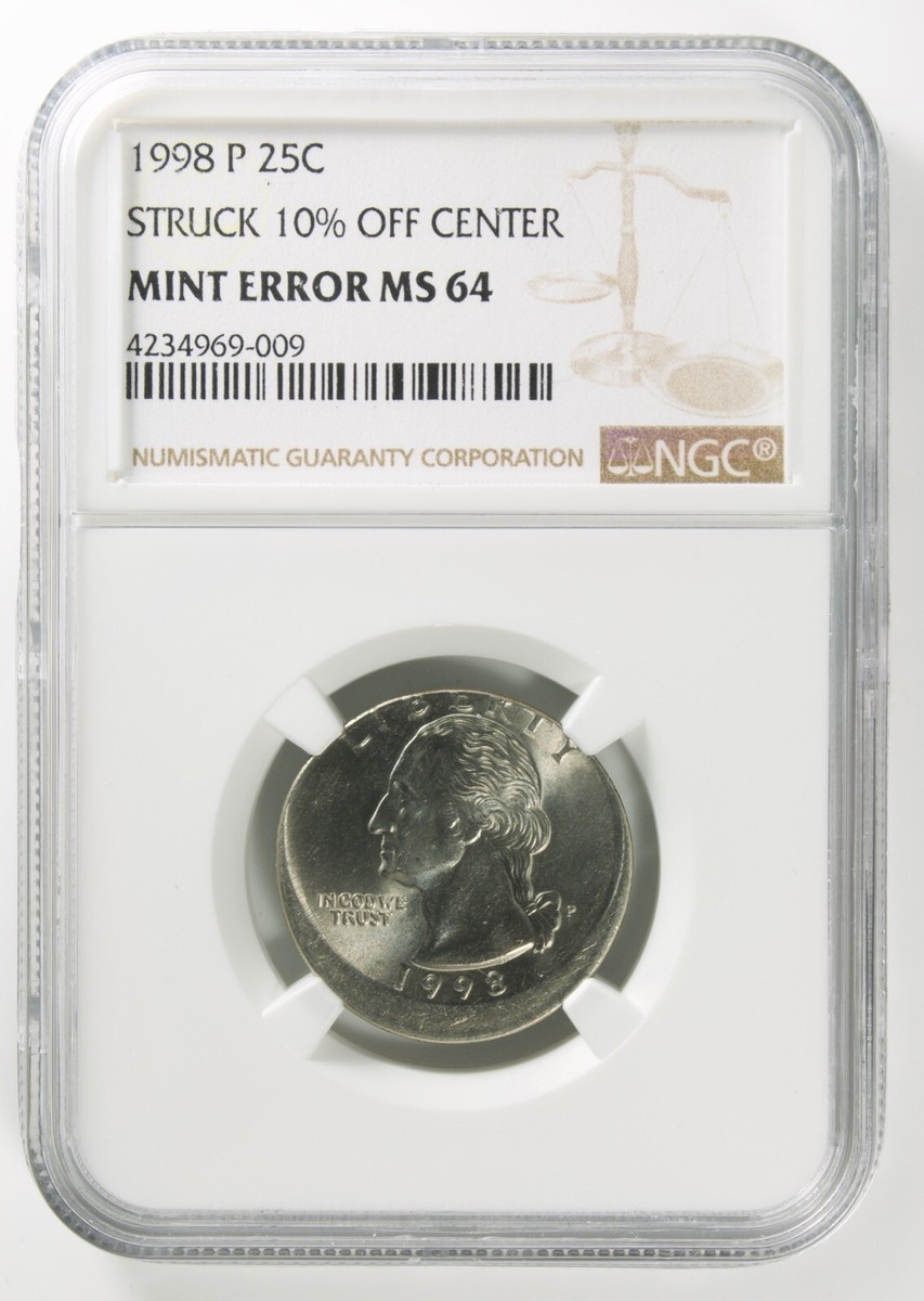 峰の恐怖　エラー　1枚 1998-P Washington Quarter Struck 10% Off Center NGC Mint
